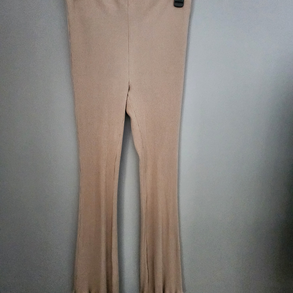 Beige Ribbed Flare Pants - Picture 4 of 6